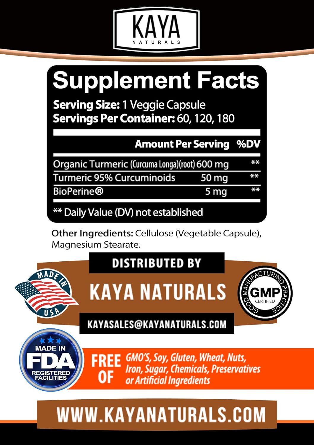 Premium Joint Support Capsules with 95% Standardized Curcuminoids - 60 Count, Turmeric Platinum with Bioperine by Kaya Naturals