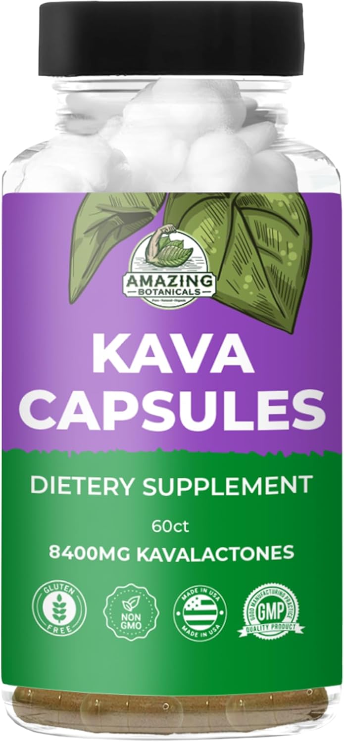 Premium Kava Kava Capsules for Deep Relaxation | 1000mg Kava Root Extract | Natural Tension Relief | 100% Noble Fijian Kava Root Powder | Non-GMO - 60 Count
