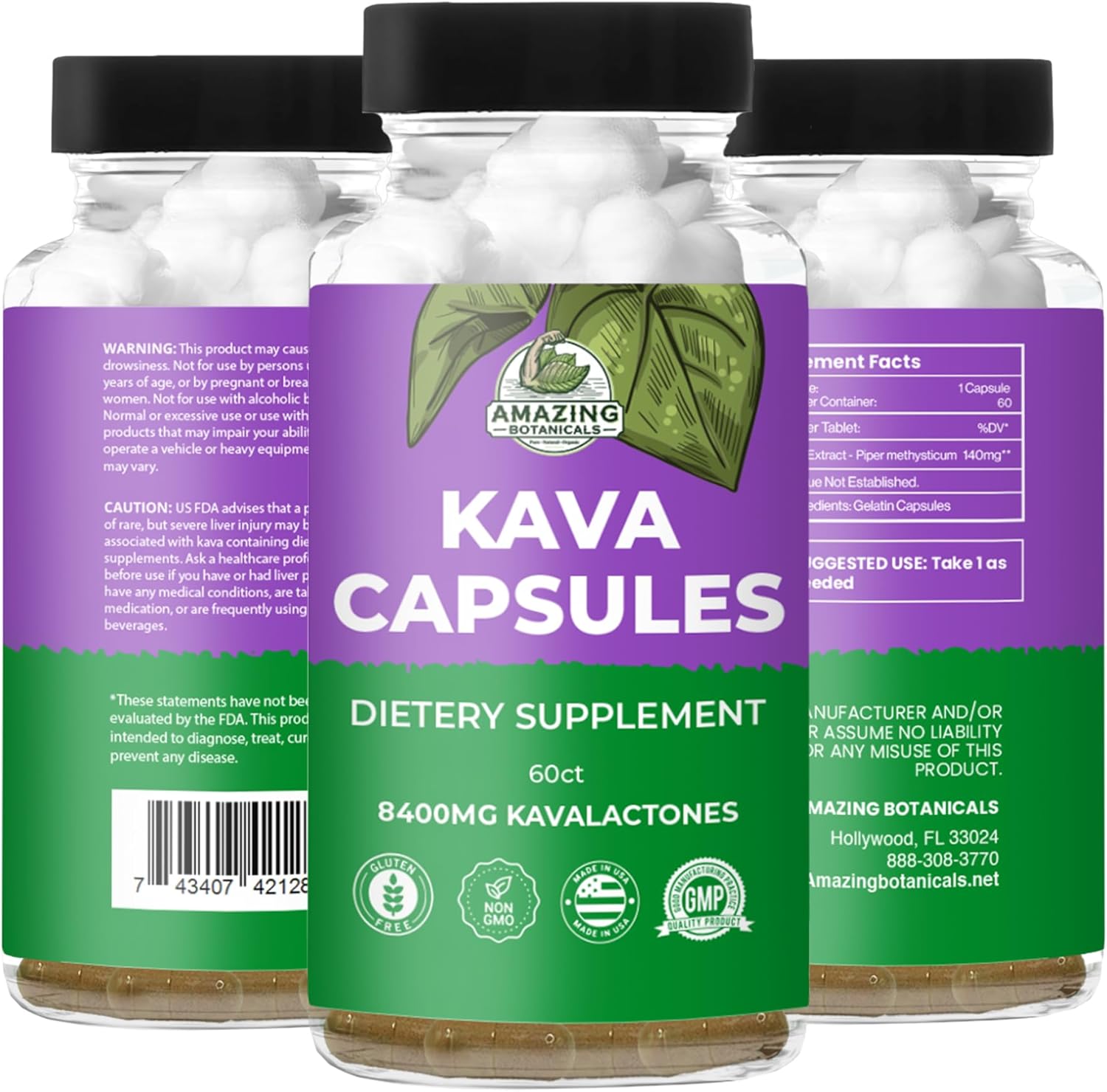 Premium Kava Kava Capsules for Deep Relaxation | 1000mg Kava Root Extract | Natural Tension Relief | 100% Noble Fijian Kava Root Powder | Non-GMO - 60 Count