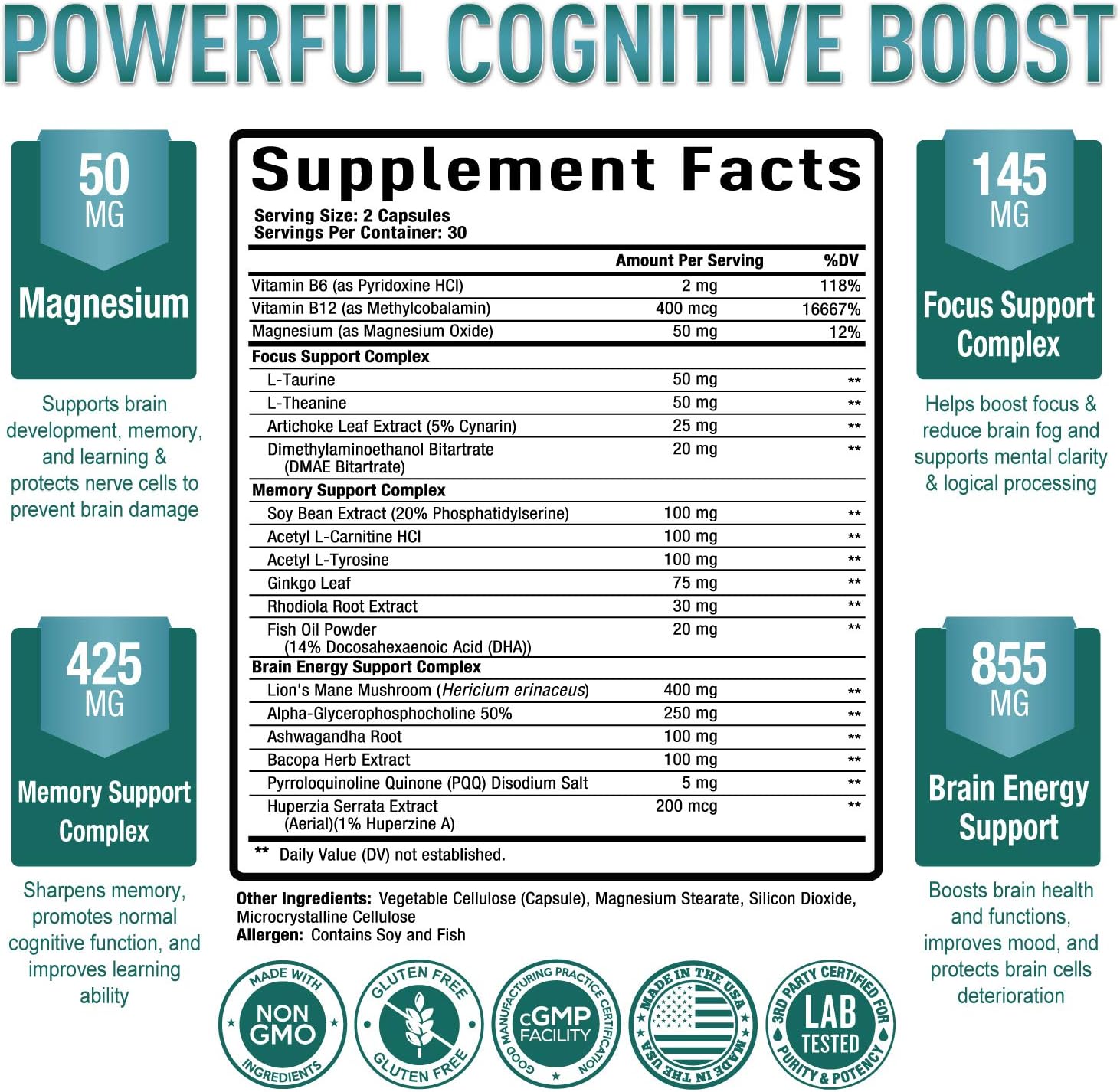 Premium Keto Pills with Apple Cider Vinegar & Brain Supplement - Nootropic Brain Booster for Focus, Memory & Mood