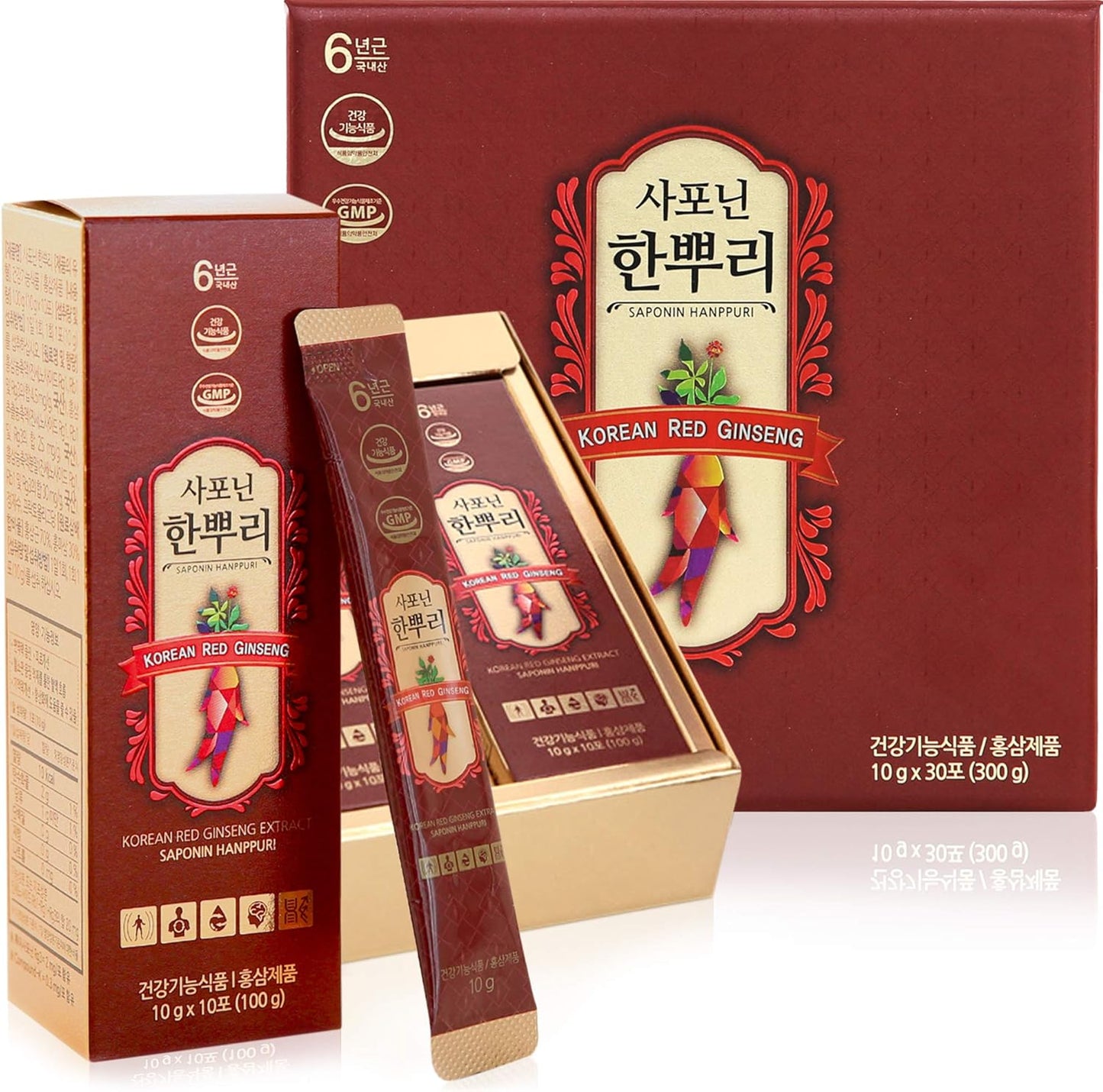 Premium Korean Panax Red Ginseng Extract - 6 Year Roots, 20mg Ginsenoside - Immunity, Energy, Stamina, Memory, Mood, Focus - 10g X 30 Pcs