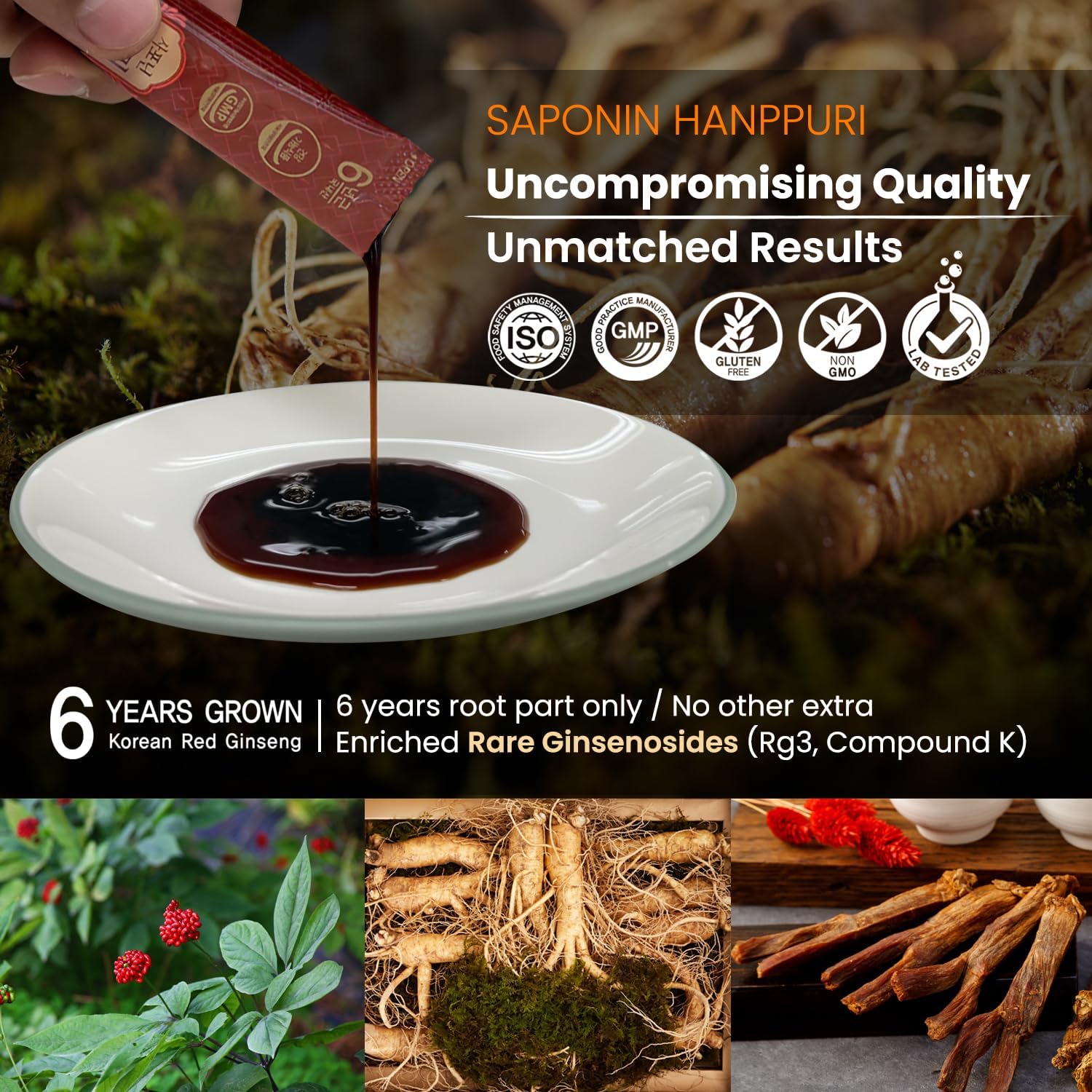 Premium Korean Panax Red Ginseng Extract - 6 Year Roots, 20mg Ginsenoside - Immunity, Energy, Stamina, Memory, Mood, Focus - 10g X 30 Pcs