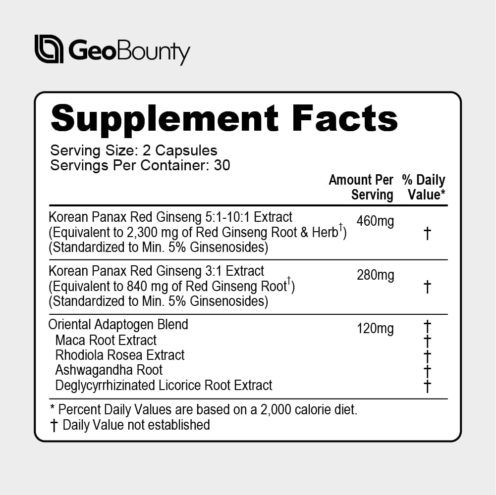 Premium Korean Panax Red Ginseng Supplements 3140mg - 60 Capsules with Maca Root - Made in USA - High Ginsenoside Content