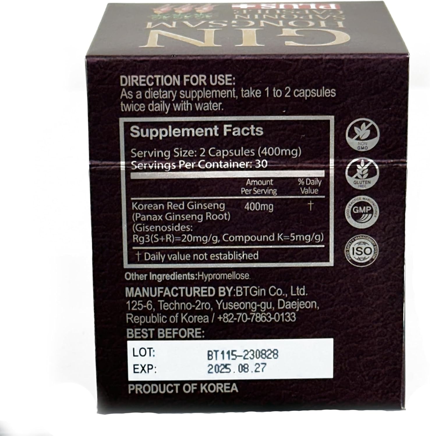 Premium Korean Red Ginseng Capsules for Anti Aging, Energy Boost, Immune Support, and Memory - 60 Capsules - 100% Red Ginseng