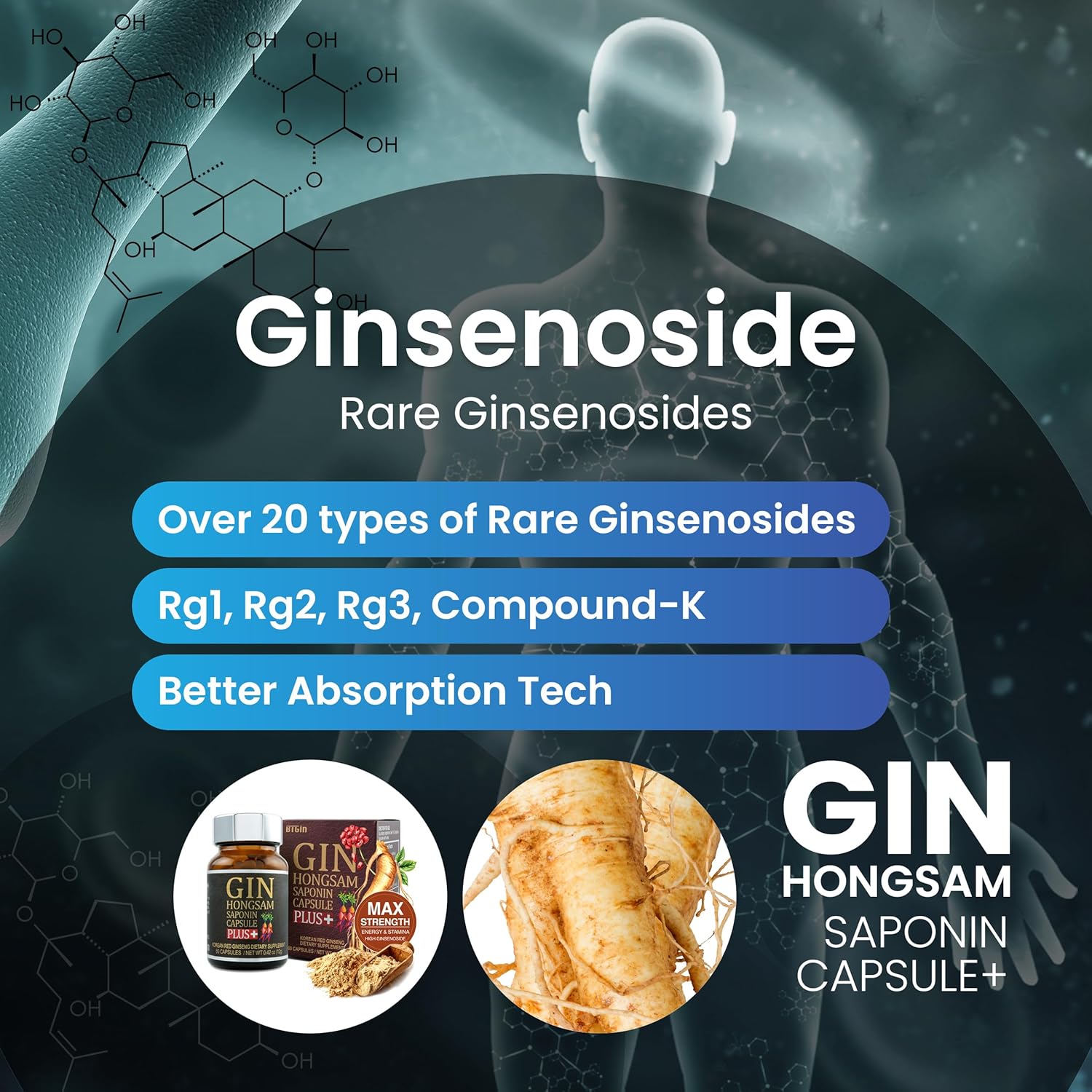 Premium Korean Red Ginseng Capsules for Anti Aging, Energy Boost, Immune Support, and Memory - 60 Capsules - 100% Red Ginseng