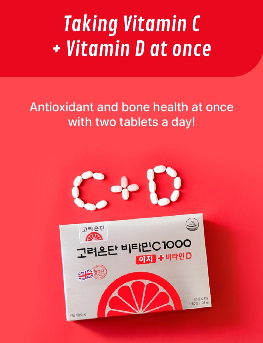 Premium KULOSORY Korea Eundan Vitamin C 1000mg + Vitamin D 600mg 180 Tablets - Individually Packaged