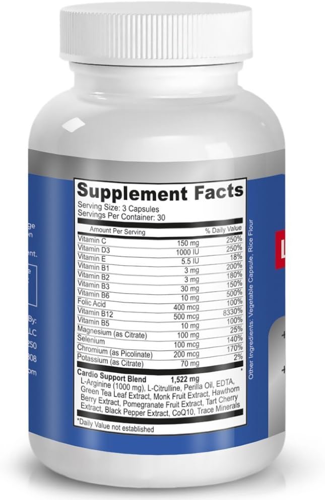 Premium L-Arginine 1000 MG Nitric Oxide Formula - Doctor Recommended Supplement for Cardio Health, Stamina - 2 Pack