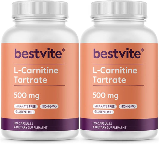 Premium L-Carnitine Tartrate Supplement 500mg - 240 Capsules (120x2) - No Stearates - Non GMO - Gluten Free