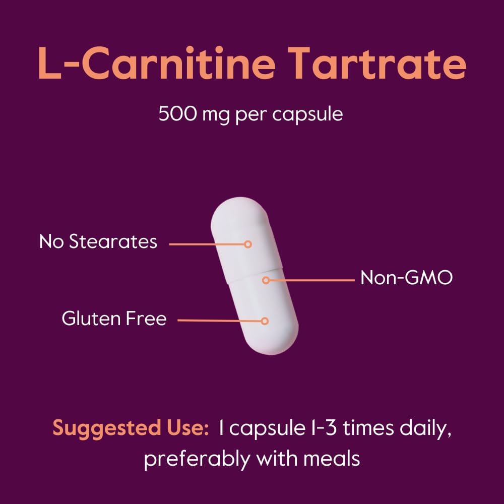 Premium L-Carnitine Tartrate Supplement 500mg - 240 Capsules (120x2) - No Stearates - Non GMO - Gluten Free