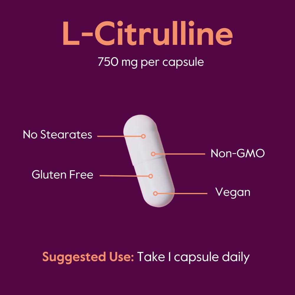 Premium L-Citrulline Supplement 750mg (120 Veg Caps) - Pure Formula, Non-GMO, Gluten-Free, Vegan - No Additives, No Fillers