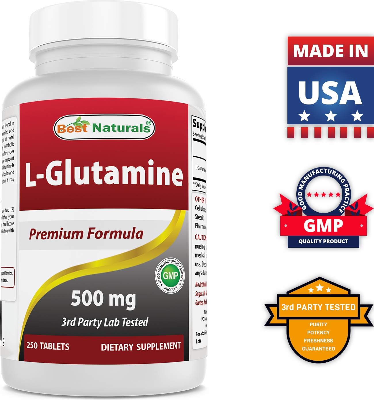 Premium L-Glutamine 500mg and Selenium 200mcg Supplement for Immune Support and Overall Wellness