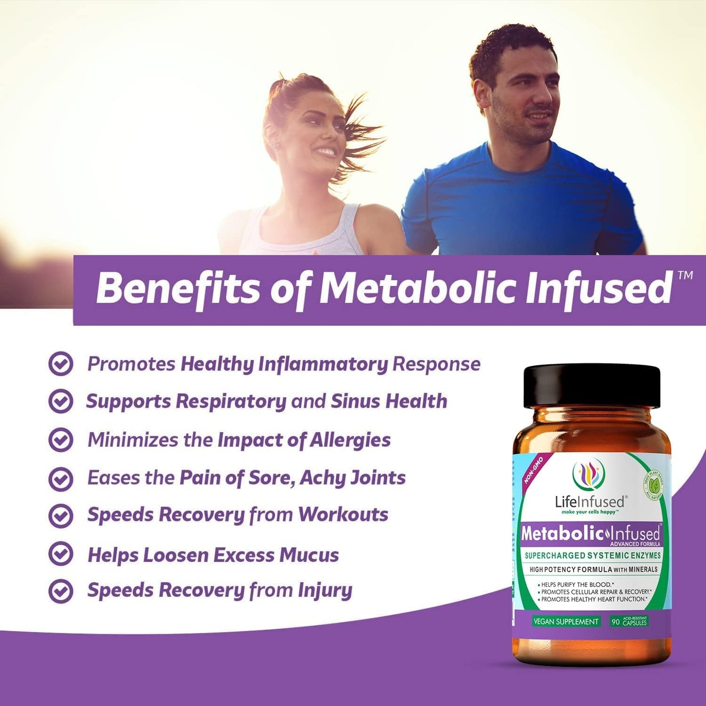 Premium Life Infused Metabolic Support - Vegan Blend of 11 Enzymes & 72 Minerals for Healthy Immune System - 90 Servings