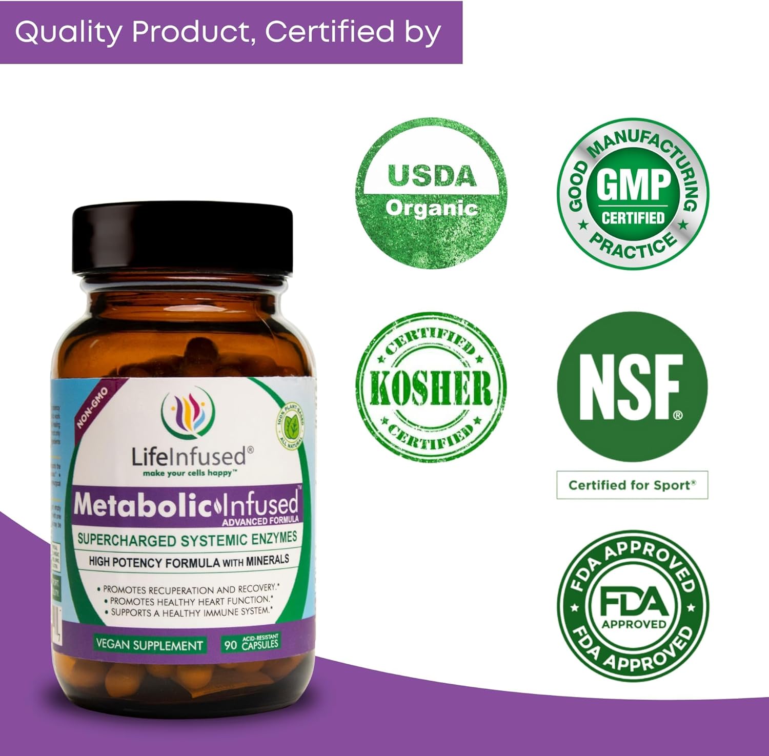 Premium Life Infused Metabolic Support - Vegan Blend of 11 Enzymes & 72 Minerals for Healthy Immune System - 90 Servings