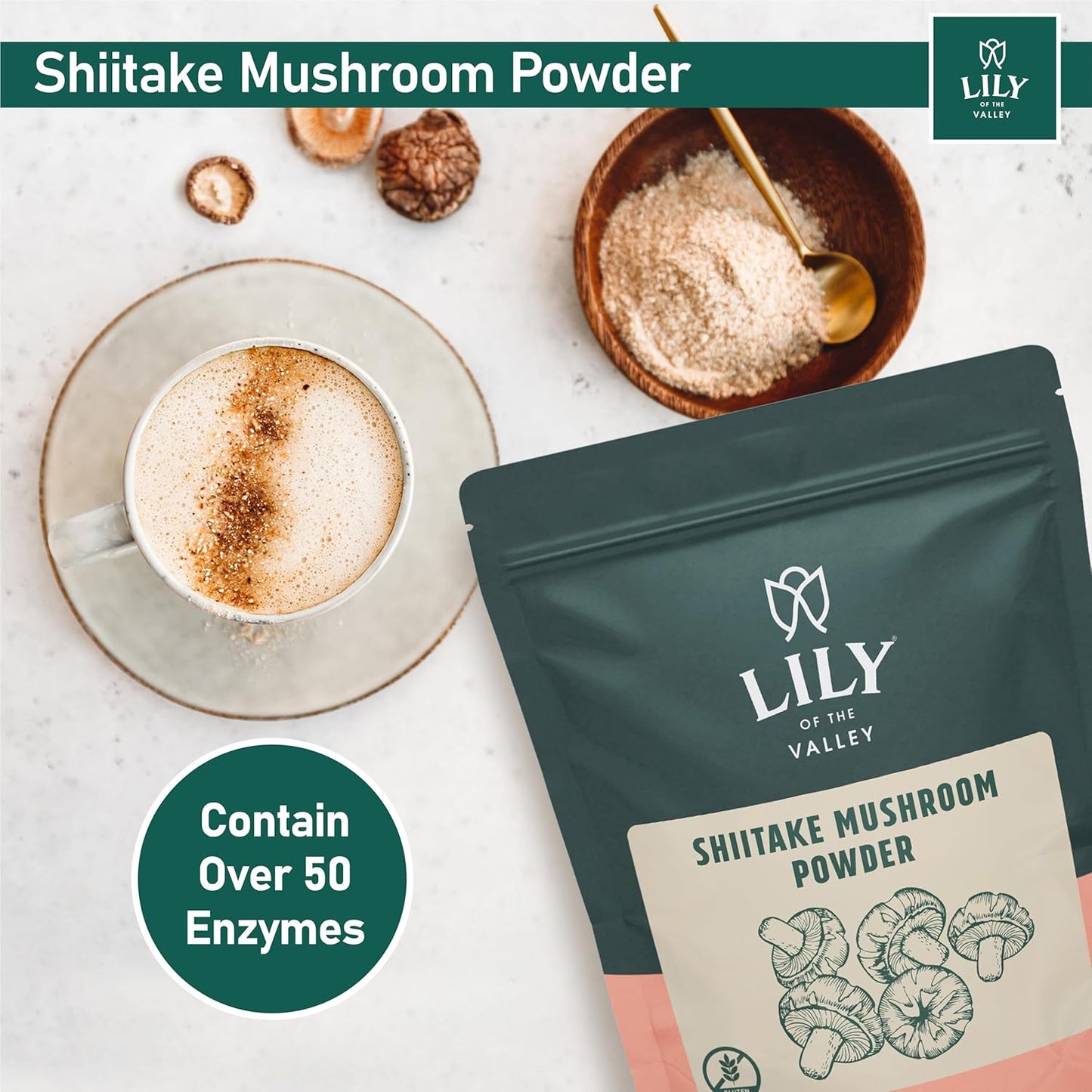 Premium Lily of the Valley Shiitake Mushroom Powder - Richer Umami Flavor - Ideal for Sauces, Soups, and Coffee - 4oz (113g)