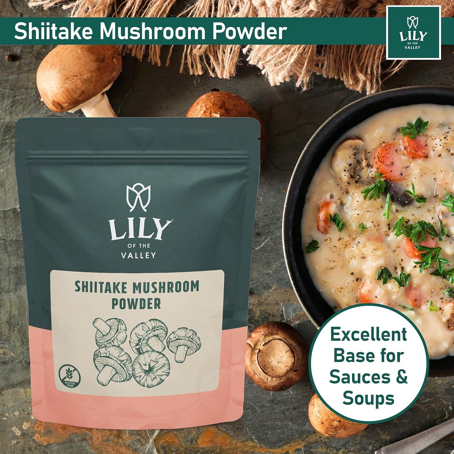 Premium Lily of the Valley Shiitake Mushroom Powder - Richer Umami Flavor - Ideal for Sauces, Soups, and Coffee - 4oz (113g)