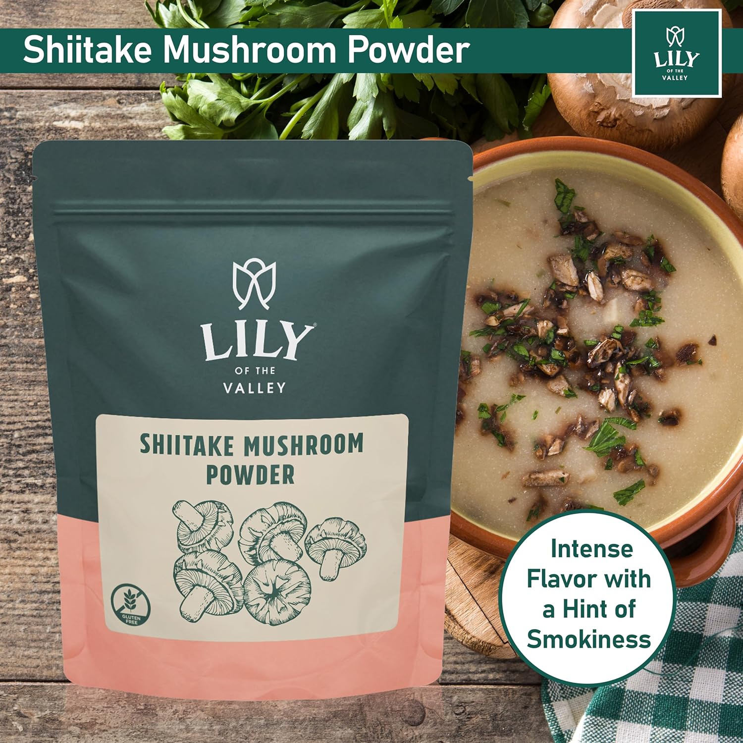 Premium Lily of the Valley Shiitake Mushroom Powder - Richer Umami Flavor - Ideal for Sauces, Soups, and Coffee - 4oz (113g)