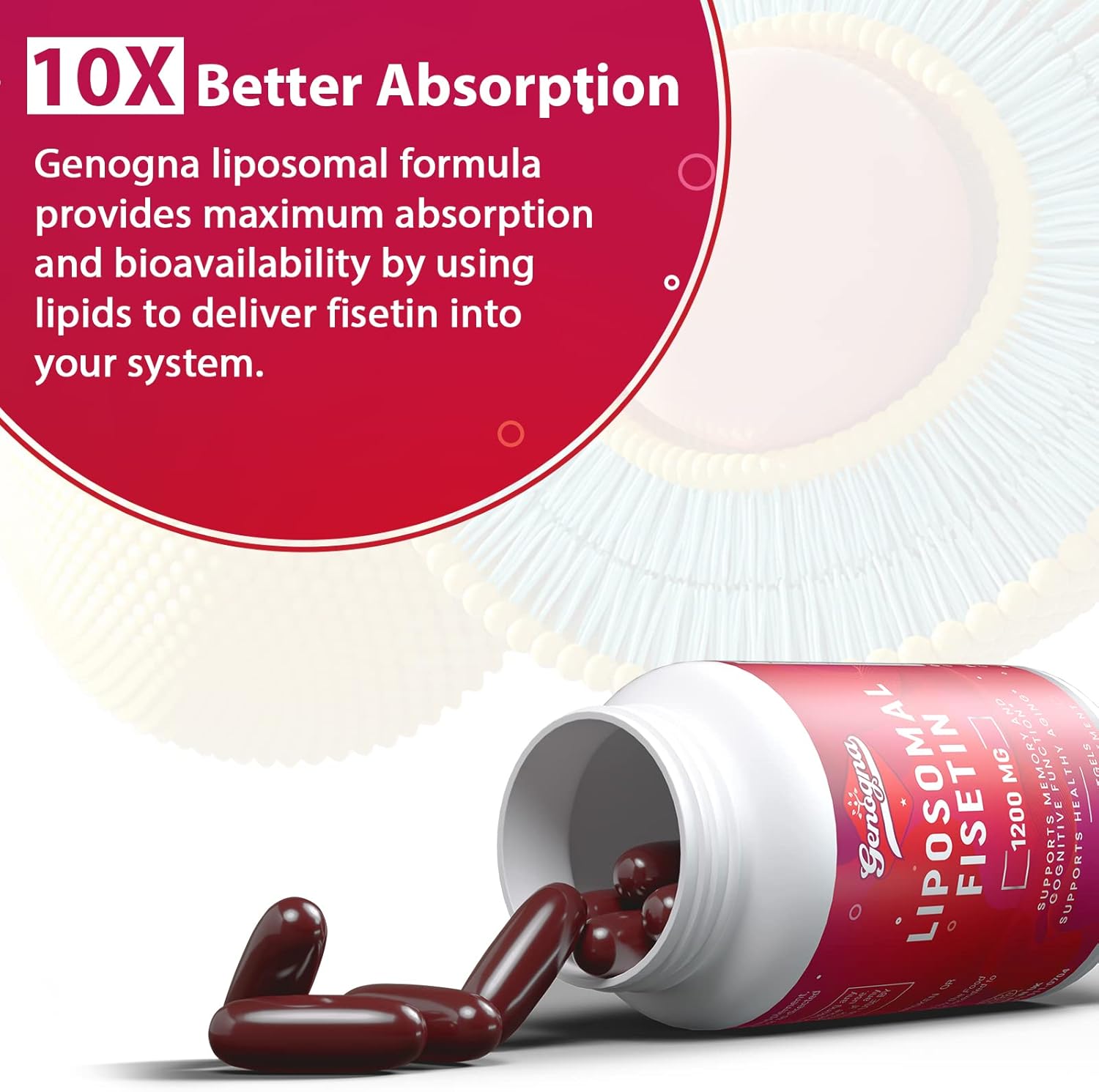 Premium Liposomal Fisetin Supplement 1200mg - High Bioavailability, 3rd Party Tested - 60 Capsules of Pure Dietary Fisetin for Antioxidant Support - Comparable to Apigenin, Luteolin, Quercetin