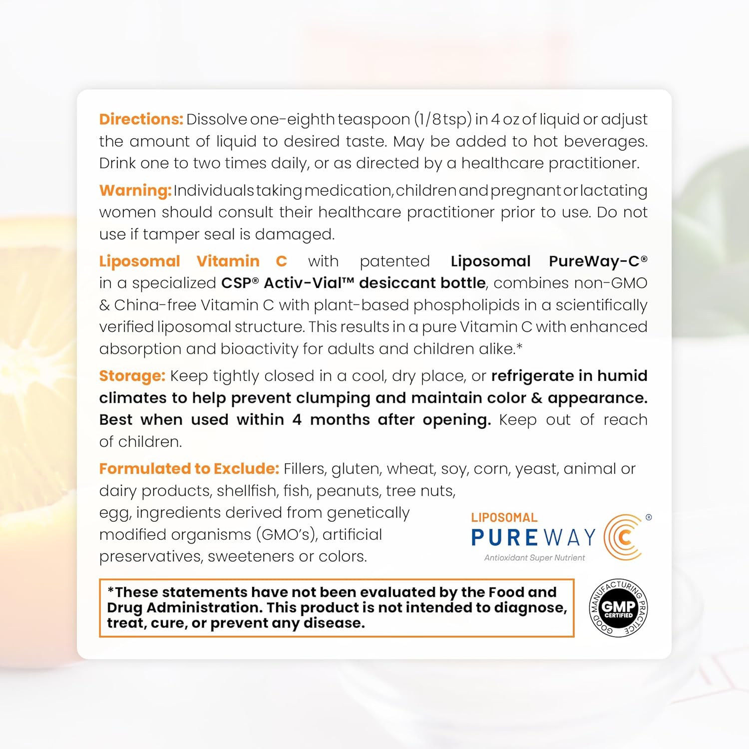 Premium Liposomal Vitamin C Powder for Healthy Aging & Immune Support - PureWay Vegan Supplement, Non-GMO, Made in USA - 66g, 120 Servings