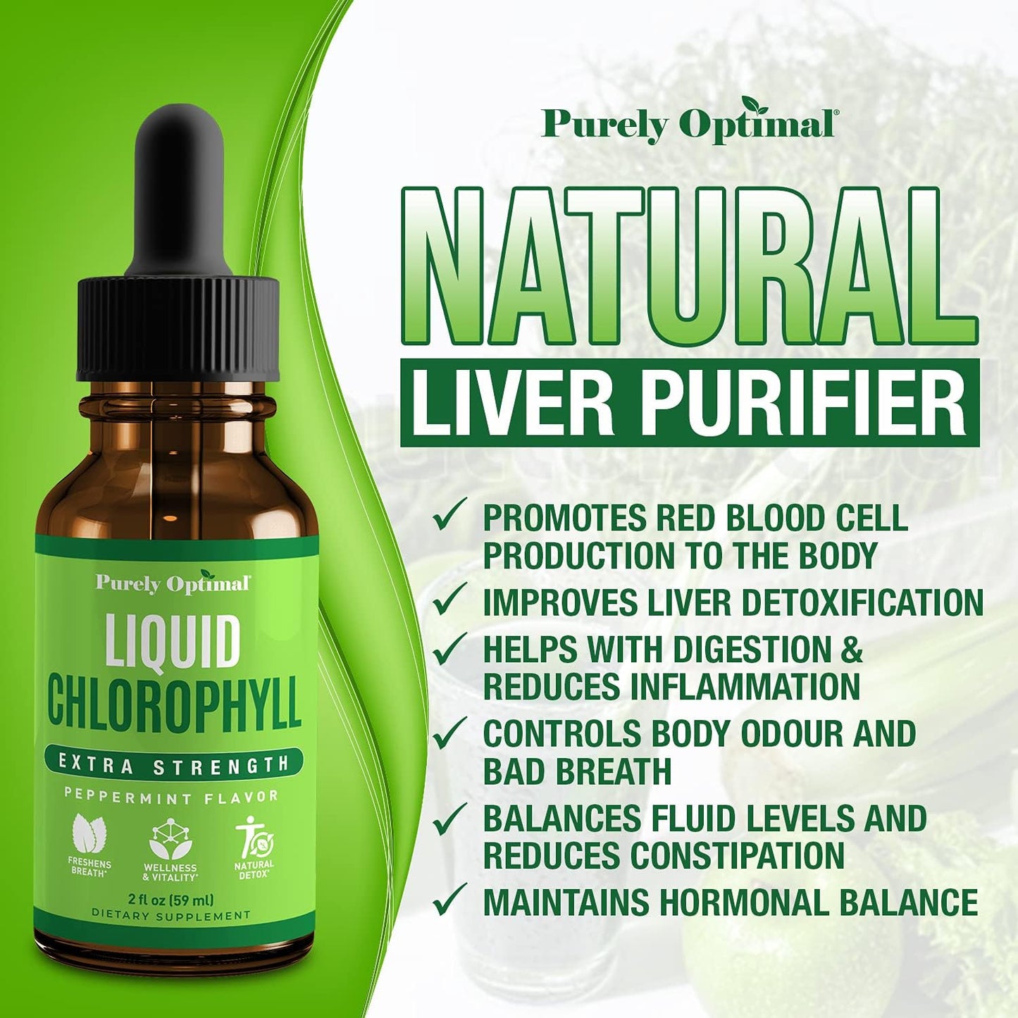 Premium Liquid Chlorophyll Drops - 100% Natural & Gluten Free Formula, Non GMO - 118 Servings