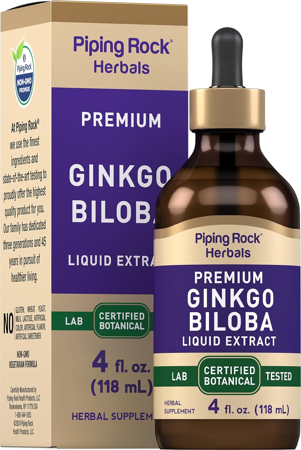 Premium Liquid Ginkgo Biloba Extract | Certified Botanical | Non GMO & Gluten Free | 4 fl oz Bottle