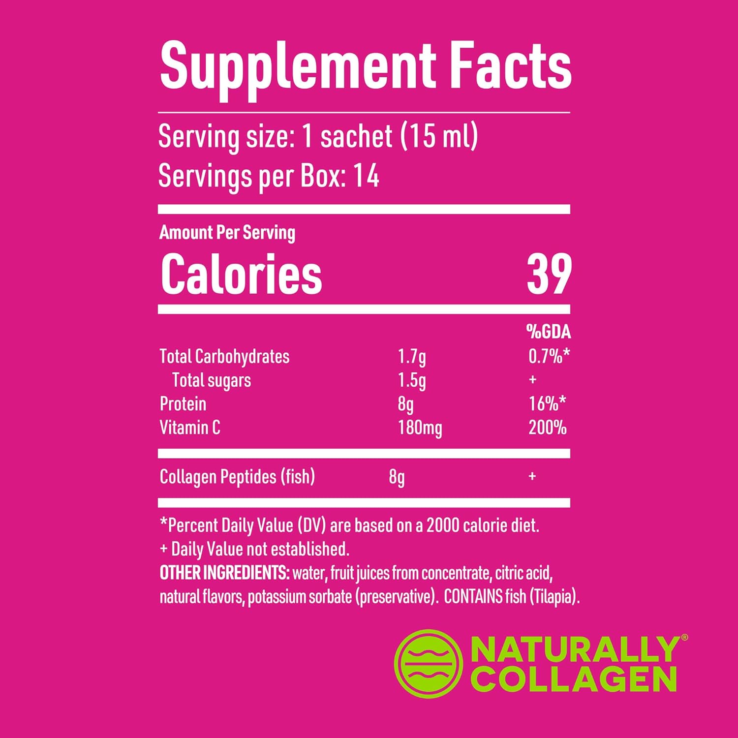 Premium Liquid Marine Collagen Supplement with 8000mg Collagen and Vitamin C - Tropical Fruit Flavour - 14 Sachets