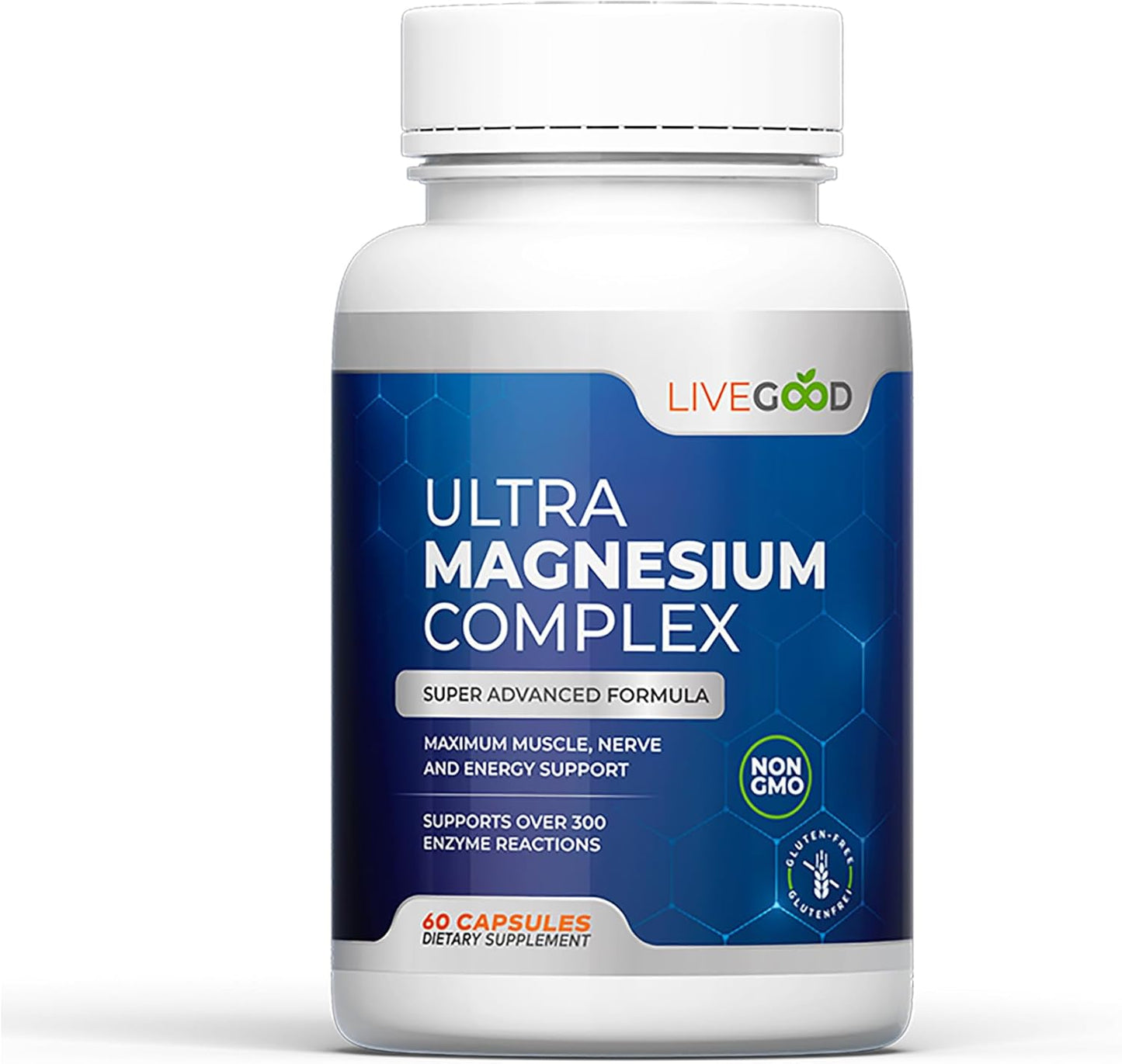 Premium LiveGood™ Ultra Magnesium Complex: Muscle, Nerve, & Energy Support - Non-GMO, 420mg Magnesium Glycinate & Gluconate - 60 Capsules