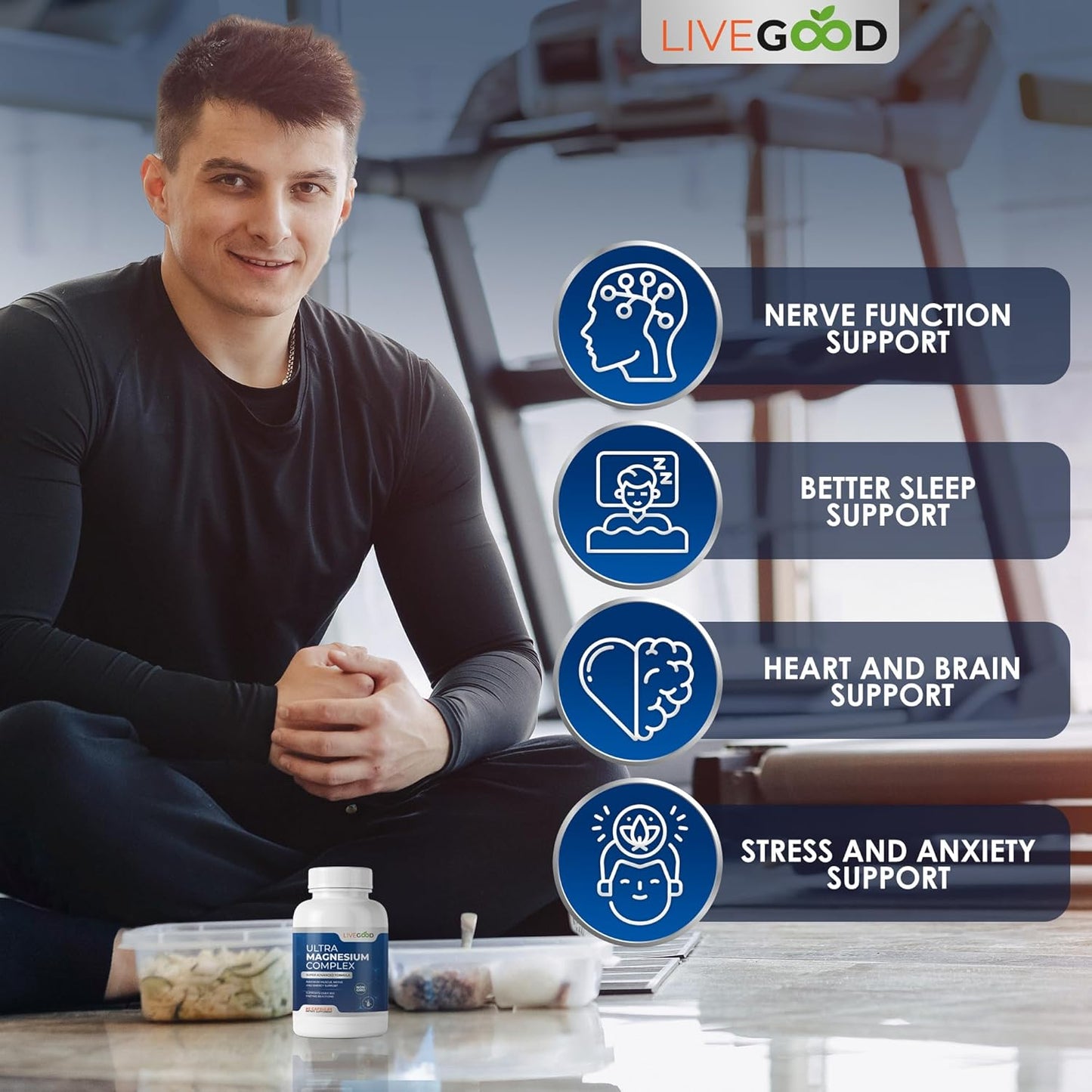 Premium LiveGood™ Ultra Magnesium Complex: Muscle, Nerve, & Energy Support - Non-GMO, 420mg Magnesium Glycinate & Gluconate - 60 Capsules