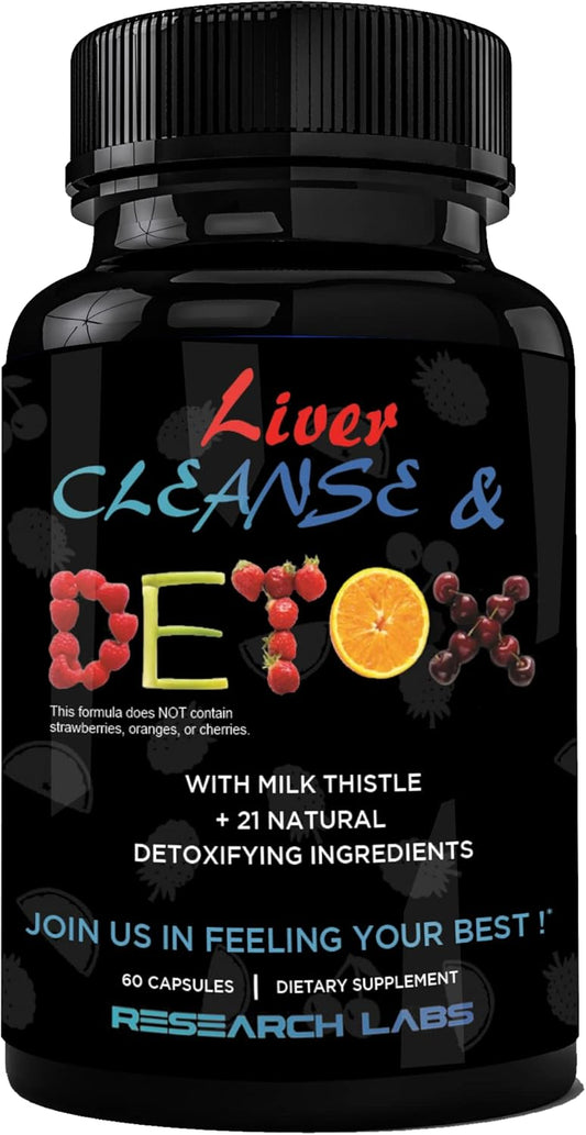 Premium Liver Detox Cleanse & Support with Milk Thistle, Beet, Dandelion - Doctor Recommended Research Labs Formula with 23 Powerful Herbs