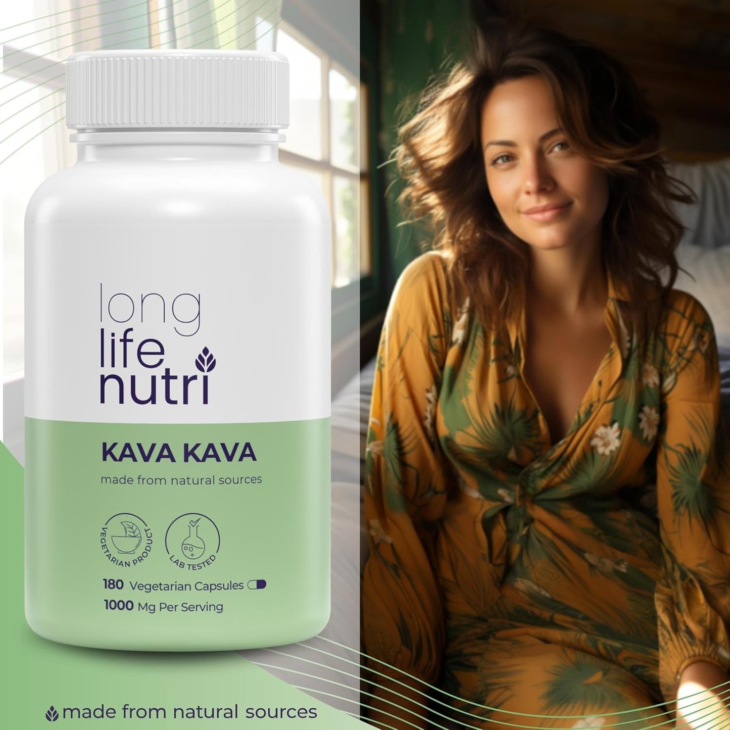 Premium LongLifeNutri Kava Kava Extract Supplements - 1000mg Natural Herb with High Piper Methysticum - 180 Vegan Capsules