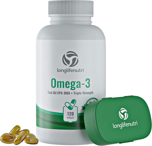 Premium LongLifeNutri Omega-3 Fish Oil Softgel Capsules with 1000mg Essential Fatty Acids - High DHA EPA Immune Support Formula - Natural Nordic Algae Supplement for Men and Women