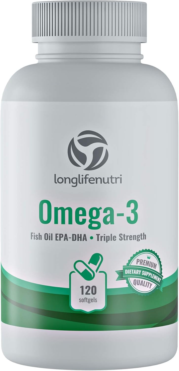 Premium LongLifeNutri Omega-3 Fish Oil Softgel Capsules with 1000mg Essential Fatty Acids - High DHA EPA Immune Support Formula - Natural Nordic Algae Supplement for Men and Women