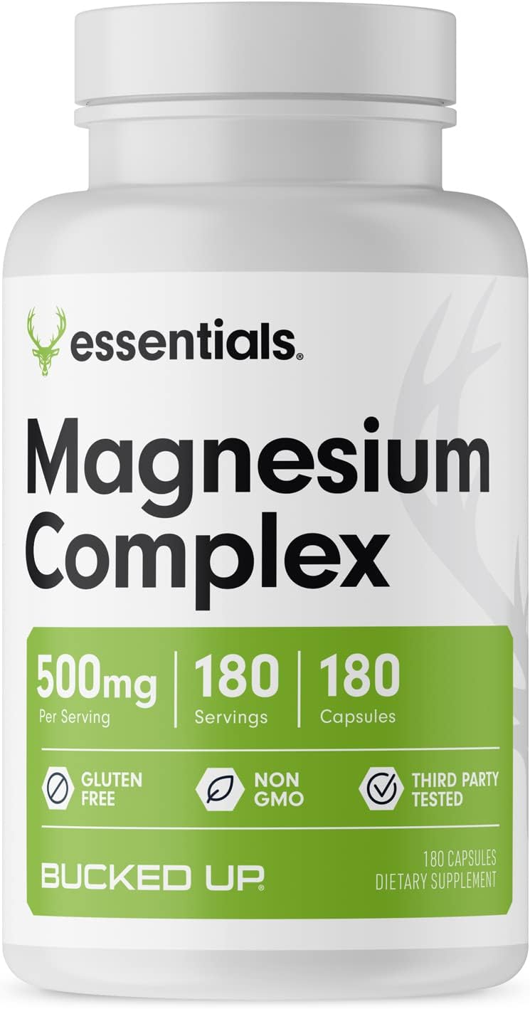 Premium Magnesium Complex Capsules | 500mg | Glycinate, Citrate, Oxide | Easy Digestion | USA Made | Bucked Up Essentials (180 Servings)