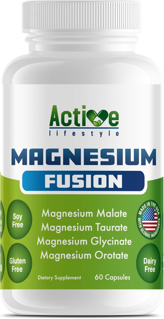 Premium Magnesium Complex Capsules for Active Men & Women | Supports Sleep, Joints, Heart, Energy | Magnesium Glycinate, Malate, Taurate, Orotate | Made in USA | 200mg 60 Count