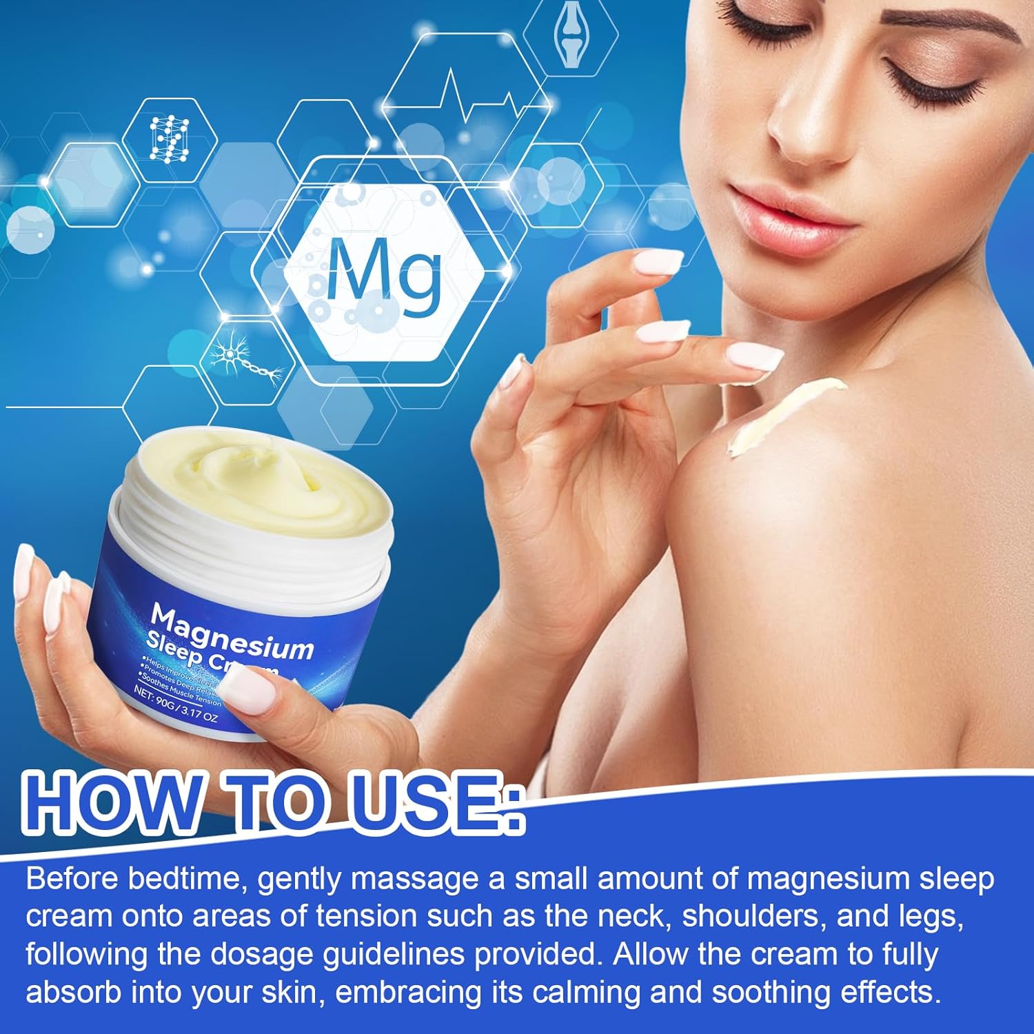 Premium Magnesium Cream for Sleep 3.17 Oz - Topical Cream for Safe & Easy Absorption, Quick Drying, Gentle on Skin - Blue Color