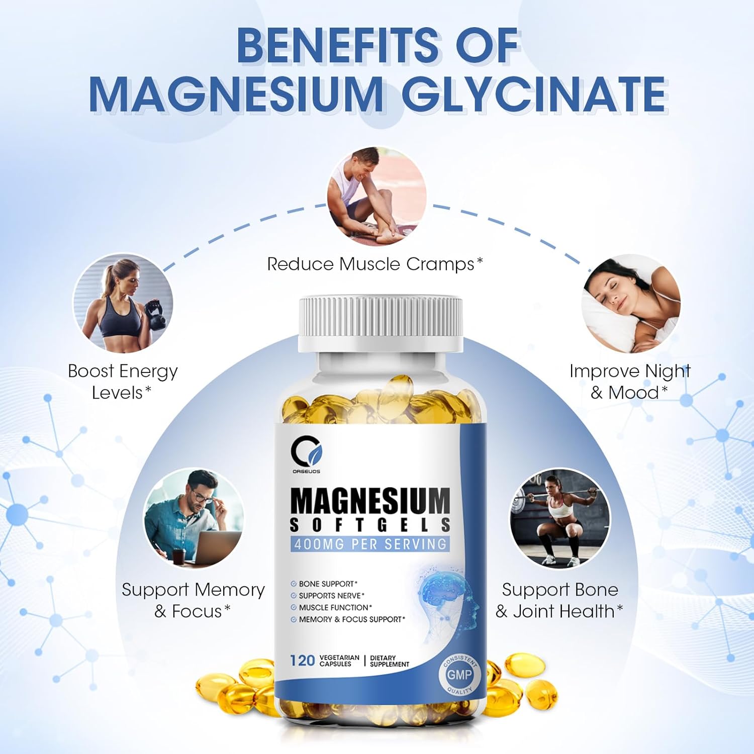 Premium Magnesium Glycinate Softgels & Powder Combo for Calm, Night & Muscle Support - Vegan, Non GMO - 400mg & 680mg - BoostGo Australia