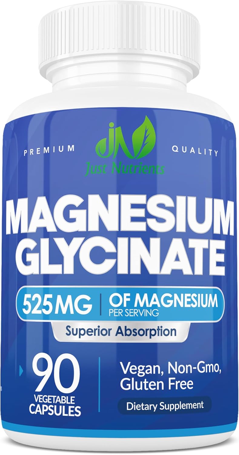 Premium Magnesium Glycinate Supplement 525mg - Supports Sleep, Immunity, Heart, Bones, Muscles, Digestion - Maximum Absorption - Non-GMO - 90 Count