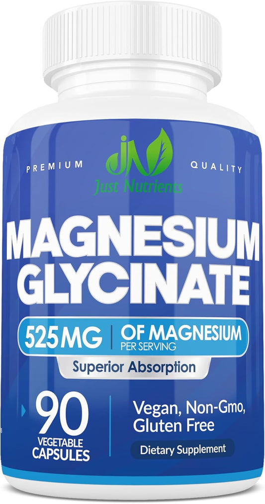 Premium Magnesium Glycinate Supplement 525mg - Supports Sleep, Immunity, Heart, Bones, Muscles, Digestion - Maximum Absorption - Non-GMO - 90 Count