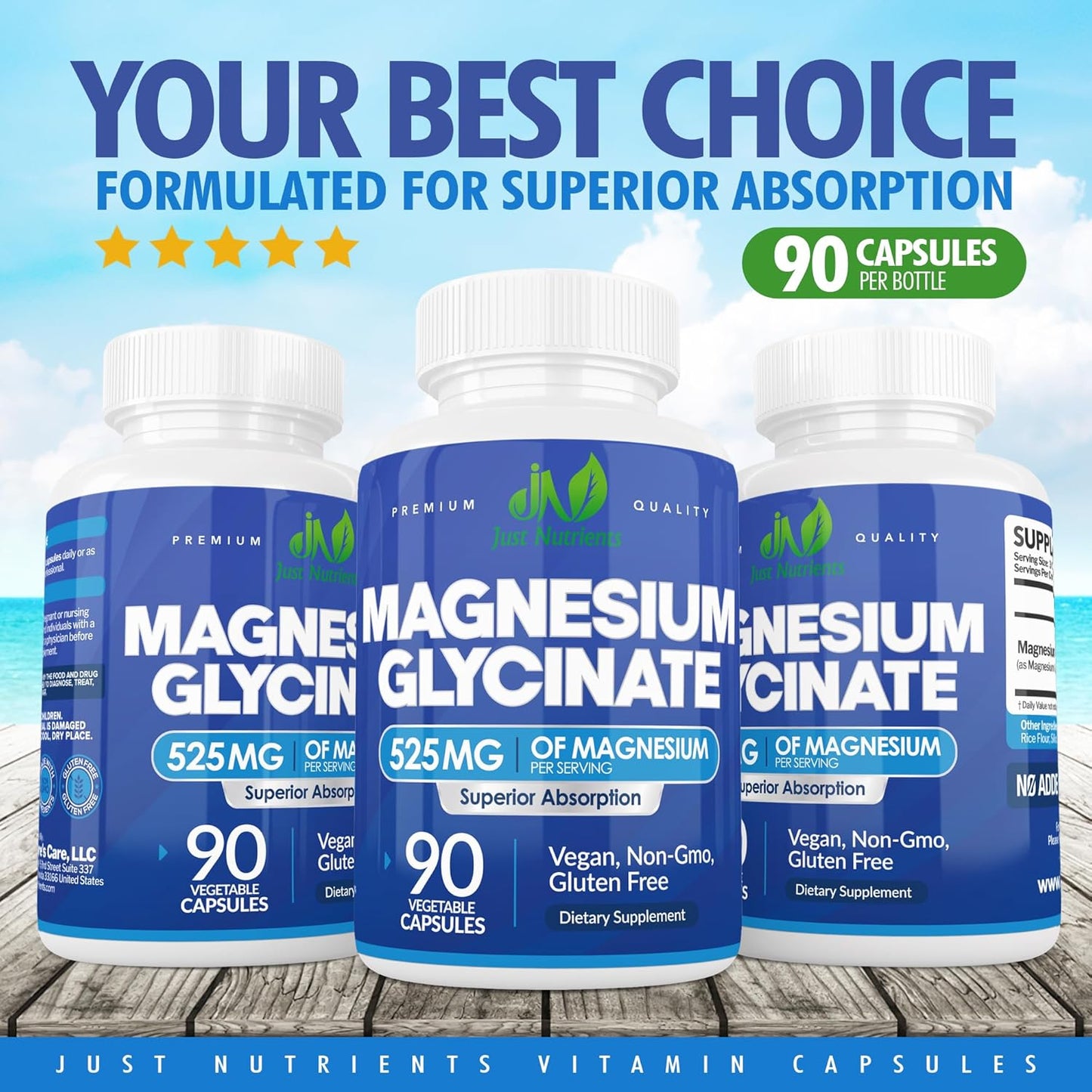 Premium Magnesium Glycinate Supplement 525mg - Supports Sleep, Immunity, Heart, Bones, Muscles, Digestion - Maximum Absorption - Non-GMO - 90 Count