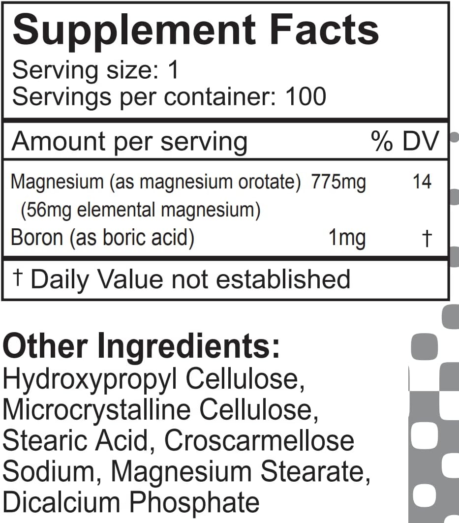 Premium Magnesium Orotate Tablets for Brain, Bone, and Cardio Health | 775mg x 100 | Gluten-Free, Non-GMO | Made in USA by LifeLink