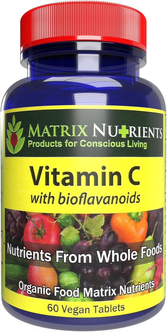 Premium Matrix Nutrients Vitamin C Tablets with Bioflavonoids for Maximum Absorption - 100% Organic and Vegan - Immune Boosting and Energy Lifting Formula - 60 Count