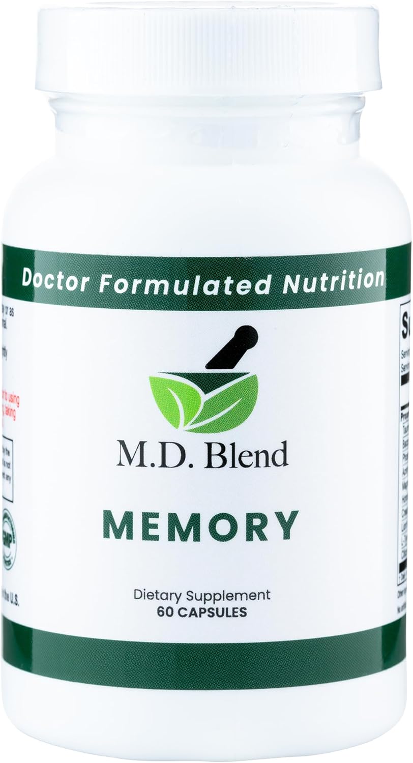 Premium M.D. Blend Memory Supplement for Cognitive Wellness & Neural Function - Expert Formulated with L-Tyrosine, Phosphatidylserine, Bacopa Monnieri - 60 Capsules