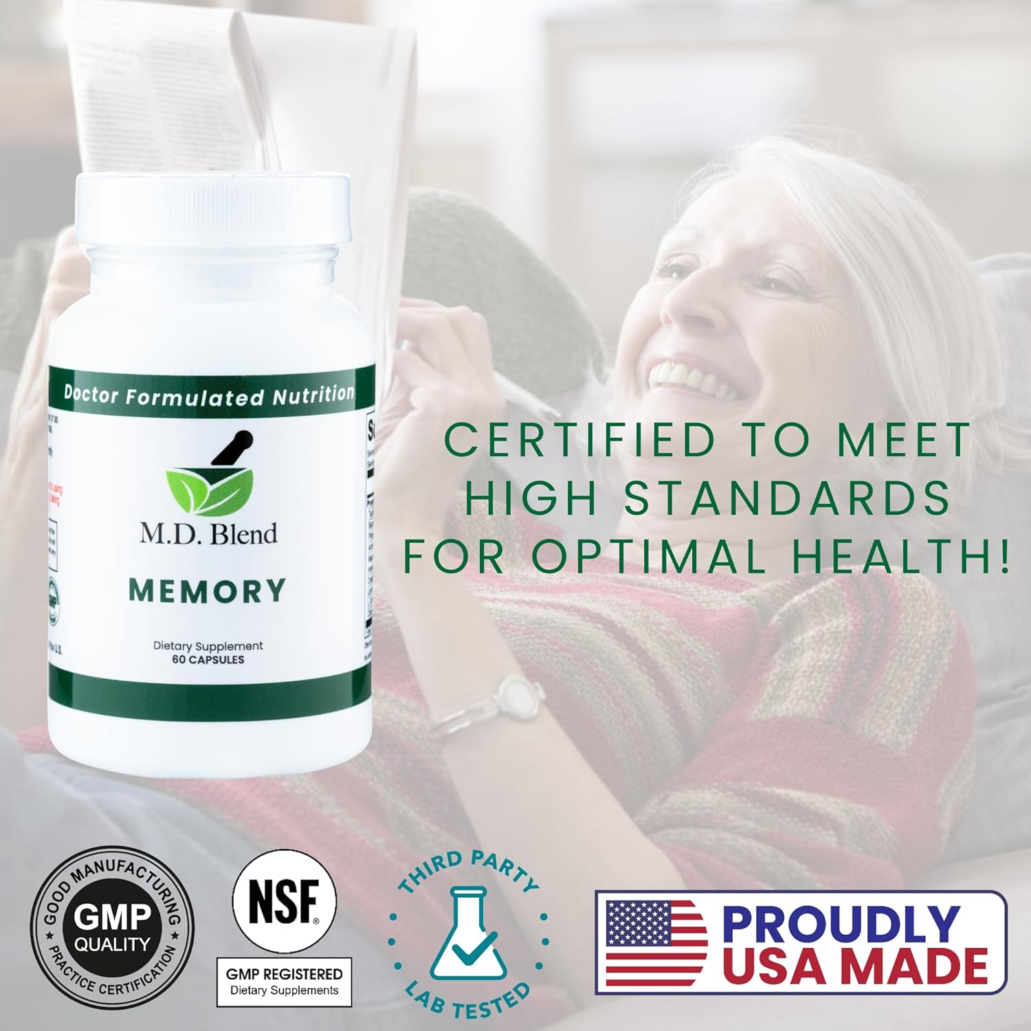 Premium M.D. Blend Memory Supplement for Cognitive Wellness & Neural Function - Expert Formulated with L-Tyrosine, Phosphatidylserine, Bacopa Monnieri - 60 Capsules