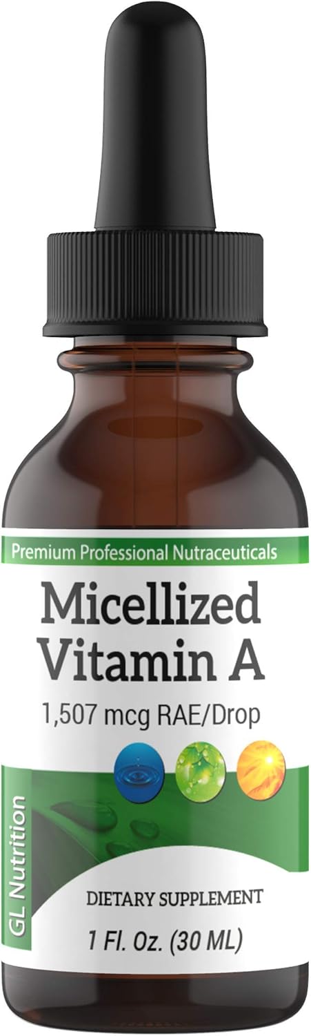 Premium Micellized Vitamin A Drops for Men & Women - Liquid Palmitate & Beta Carotene Supplement - 1,507mcg RAE (5025IU) - 1 Oz