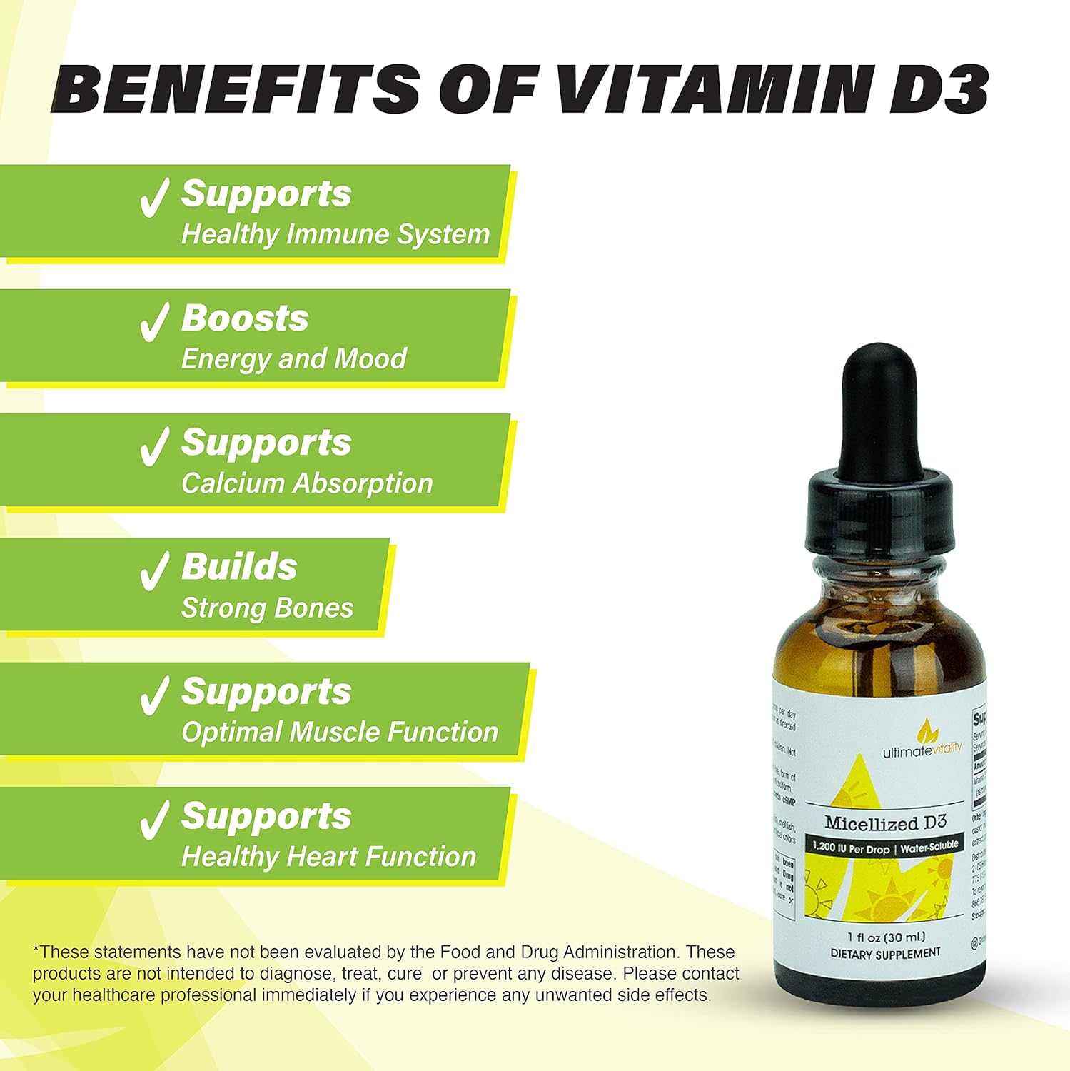Premium Micellized Vitamin D3 Liquid - 750 Servings, 1200 IU Per Drop, Soy-Free, Water Soluble - 1 Ounce Size
