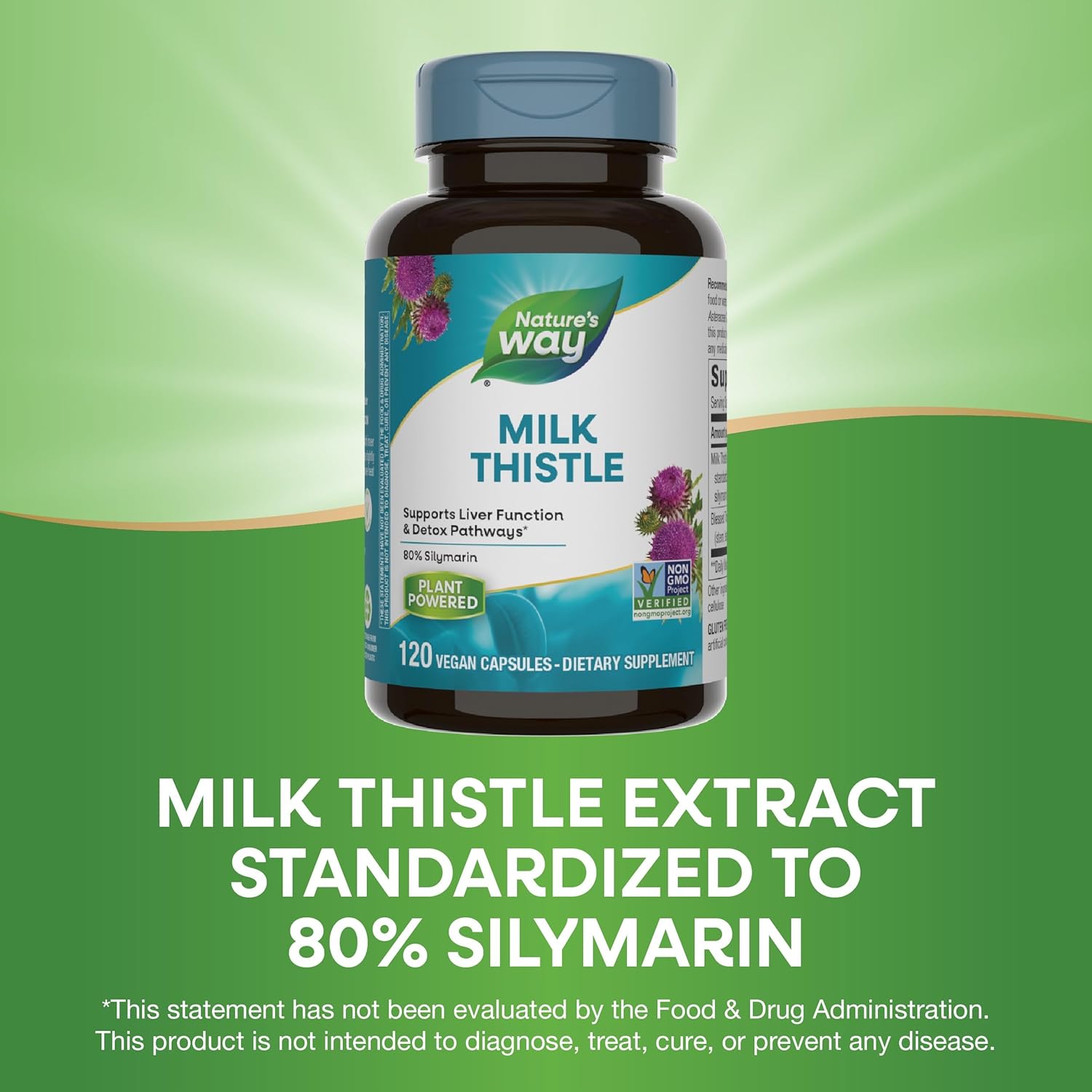 Premium Milk Thistle Blend with 80% Silymarin - 120 Capsules, Non-GMO Formula by Nature's Way