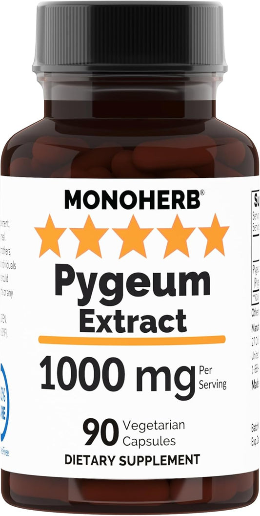 Premium MONOHERB Pygeum Extract - 1000mg - 90 Vegetarian Capsules for Prostate Health