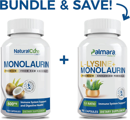 Premium Monolaurin 600mg and L-Lysine Bundle with 1:1 Ratio - Natural Cure Labs