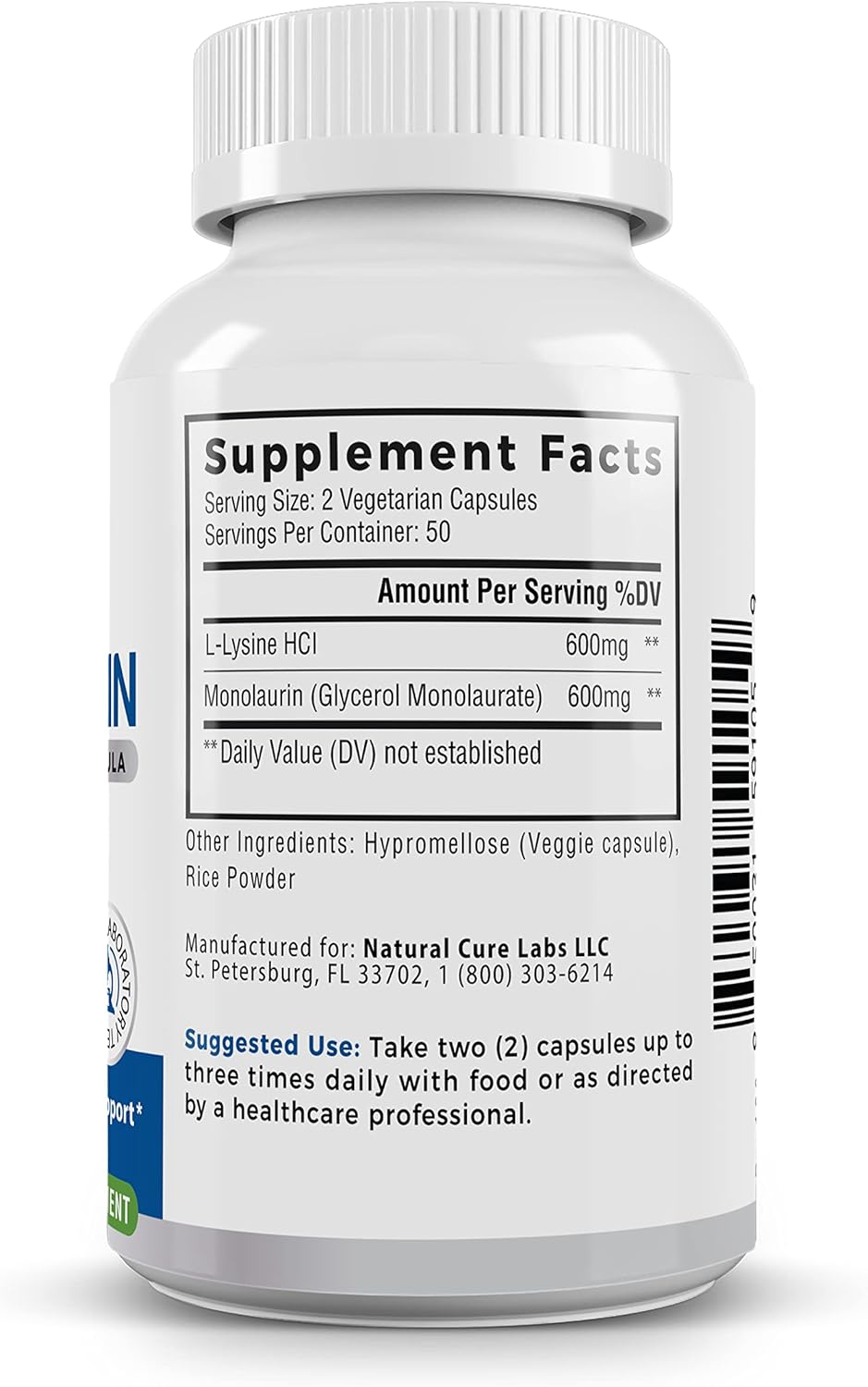 Premium Monolaurin 600mg and L-Lysine Bundle with 1:1 Ratio - Natural Cure Labs