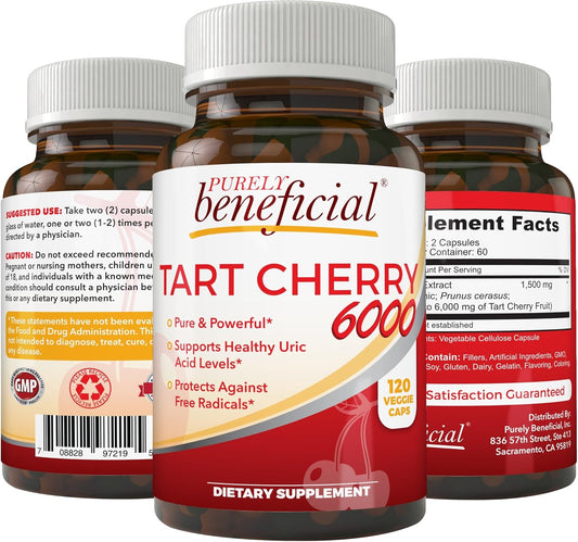 Premium Montmorency Tart Cherry Capsules - 6000mg Extra Strength Raw Supplement for Joint Support - Non-GMO, 120 Vegetarian Capsules