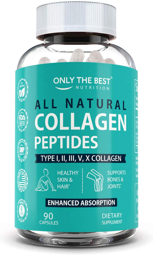 Premium Multi Collagen Complex Capsules for Skin, Hair, Nails, & Joints - Type I, II, III, V, X - Grass Fed, Non-GMO - 5X Absorption Formula